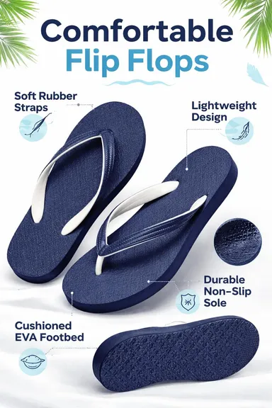 Mens Blue Rubber Flip Flops Lightweight Anti Slip Bathroom Slippers Casual Beach Thong Sandals Soft Sole Daily Wear Comfort Chappal for Men Indoor Outdoor Mens Blue Rubber Flip Flops Lightweight Anti Slip Bathroom Slippers Casual Beach Thong Sandals Soft  thumbnail 1