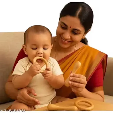 Neem Wood Baby Rattle and Teether Toy Set of 5 Natural Antibacterial Wooden Toys for Newborn Infants Teething Relief Eco Friendly Chemical Free Montessori Sensory Baby Toy thumbnail 1