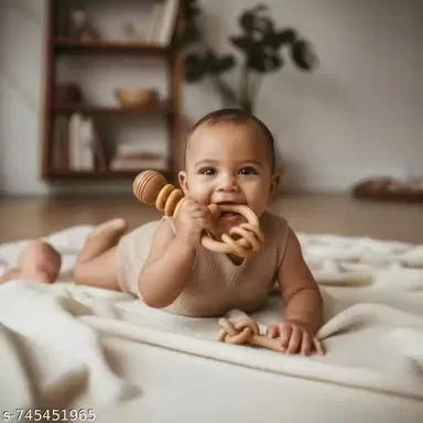 Neem Wood Baby Rattle and Teether Toy Set of 5 Natural Antibacterial Wooden Toys for Newborn Infants Teething Relief Eco Friendly Chemical Free Montessori Sensory Baby Toy thumbnail 2
