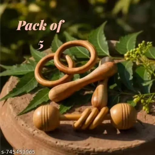 Neem Wood Baby Rattle and Teether Toy Set of 5 Natural Antibacterial Wooden Toys for Newborn Infants Teething Relief Eco Friendly Chemical Free Montessori Sensory Baby Toy image 1