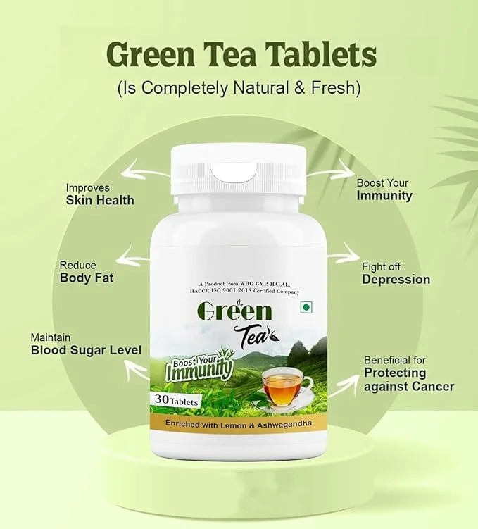Vedalex Ayurvedic Green Tea Detox Weight Management Tablets with Green Tea Extract Grape Seed Tulsi Ashwagandha Cinnamon Lemon Ginger Immunity Booster Herbal Antioxidant Supplement 30 Tablets image 3