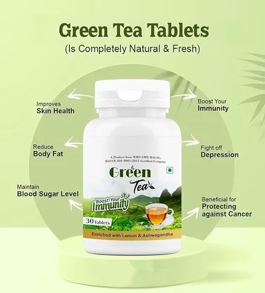 Vedalex Ayurvedic Green Tea Detox Weight Management Tablets with Green Tea Extract Grape Seed Tulsi Ashwagandha Cinnamon Lemon Ginger Immunity Booster Herbal Antioxidant Supplement 30 Tablets thumbnail 2