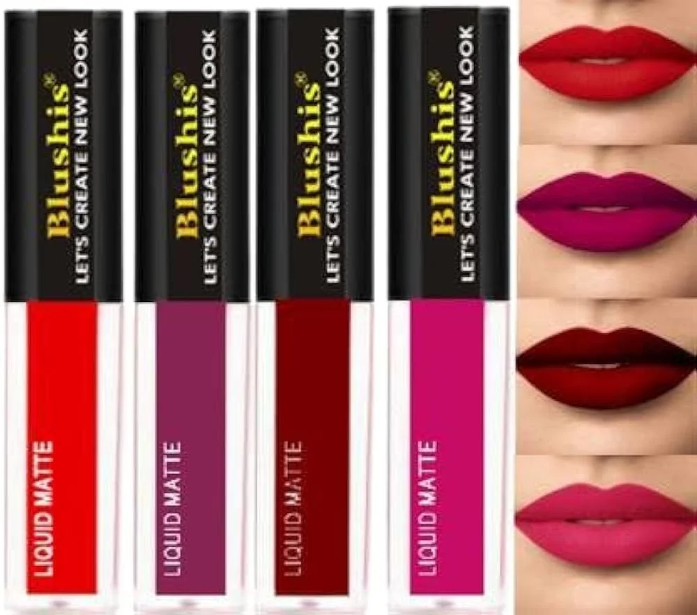 BLUSHIS Non Transfer Insta Beauty Waterproof Long-lasting Sensational Liquid Matte Lipstick Combo Pack Of 4 (Multicolor image 1