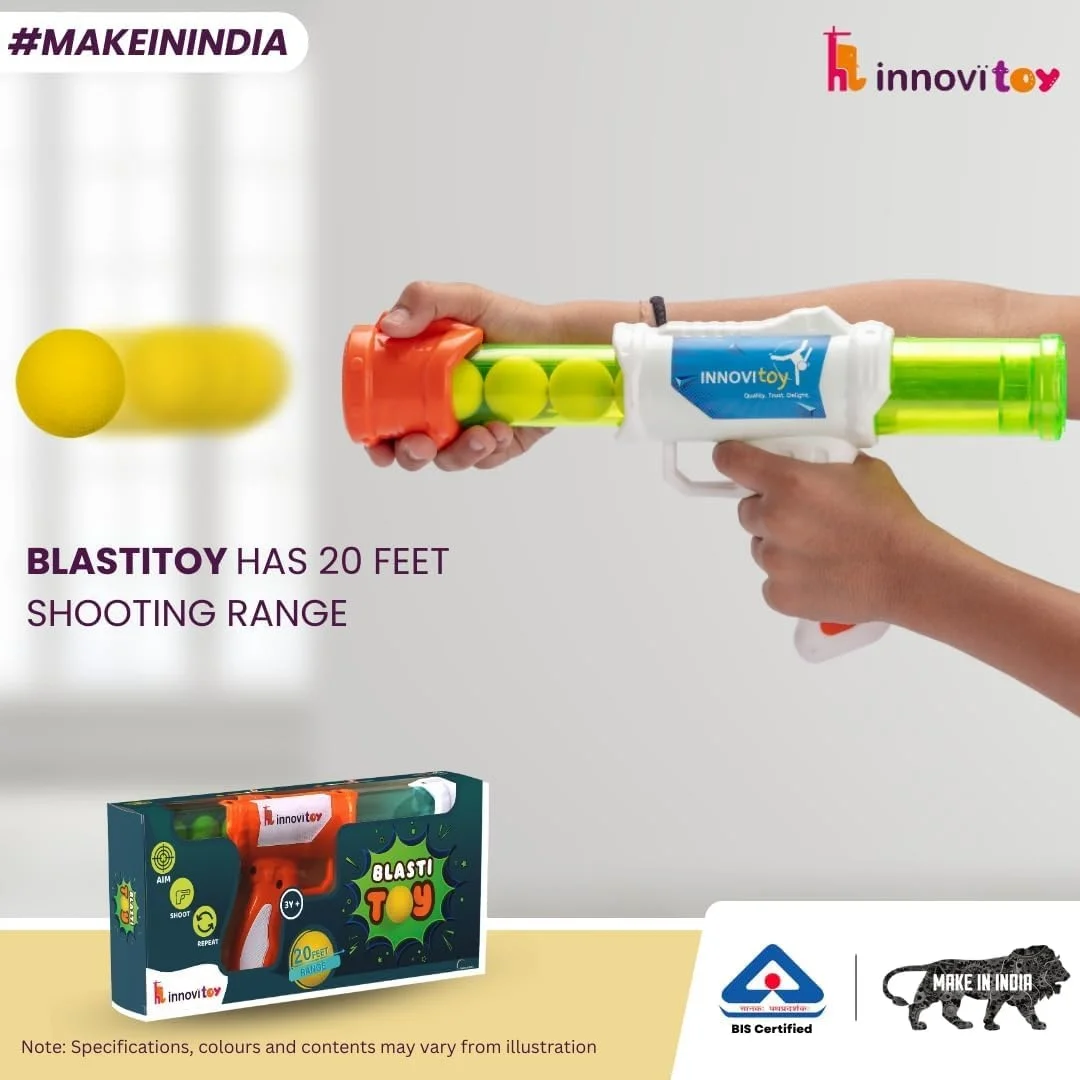 MNMTOYZ Blasti Toy Gun, Six Blaster Boll Shooter for Kids, 20 Feet Range, Multicolor image 5