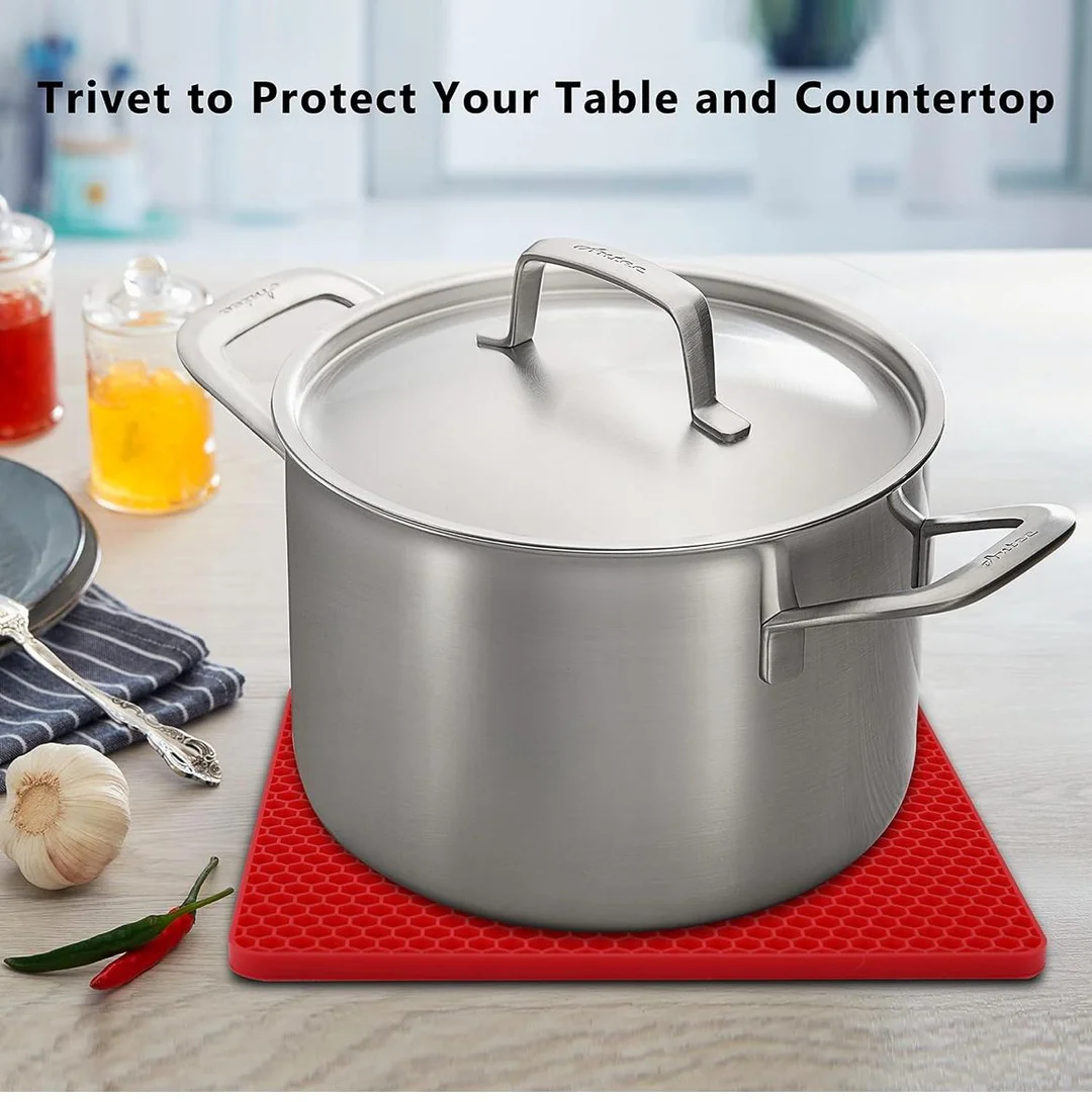 Purple Silicone Trivet Mat for Kitchen – Heat Resistant Hot Pot Stand (446°F), Non-Slip Honeycomb Pad, BPA Free Multipurpose Countertop Protector image 2