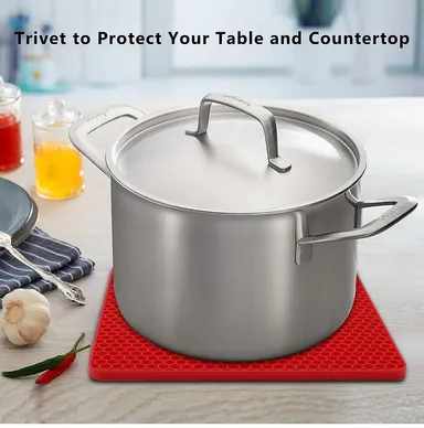 Purple Silicone Trivet Mat for Kitchen – Heat Resistant Hot Pot Stand (446°F), Non-Slip Honeycomb Pad, BPA Free Multipurpose Countertop Protector thumbnail 1