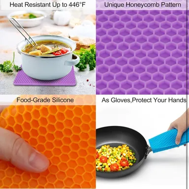 Purple Silicone Trivet Mat for Kitchen – Heat Resistant Hot Pot Stand (446°F), Non-Slip Honeycomb Pad, BPA Free Multipurpose Countertop Protector thumbnail 2