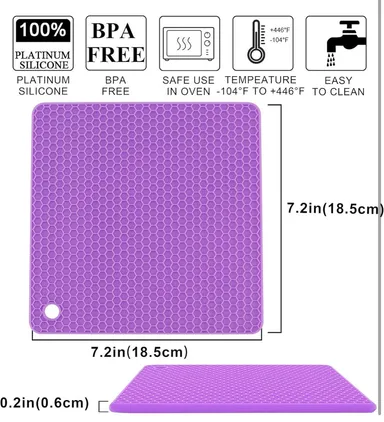 Purple Silicone Trivet Mat for Kitchen – Heat Resistant Hot Pot Stand (446°F), Non-Slip Honeycomb Pad, BPA Free Multipurpose Countertop Protector thumbnail 3