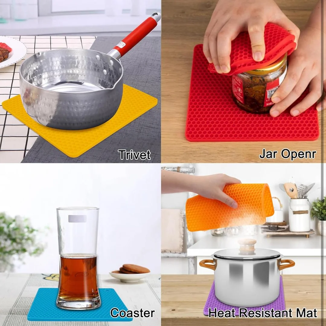 Purple Silicone Trivet Mat for Kitchen – Heat Resistant Hot Pot Stand (446°F), Non-Slip Honeycomb Pad, BPA Free Multipurpose Countertop Protector image 5