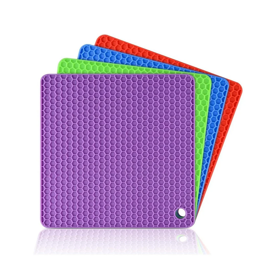 Purple Silicone Trivet Mat for Kitchen – Heat Resistant Hot Pot Stand (446°F), Non-Slip Honeycomb Pad, BPA Free Multipurpose Countertop Protector image 1