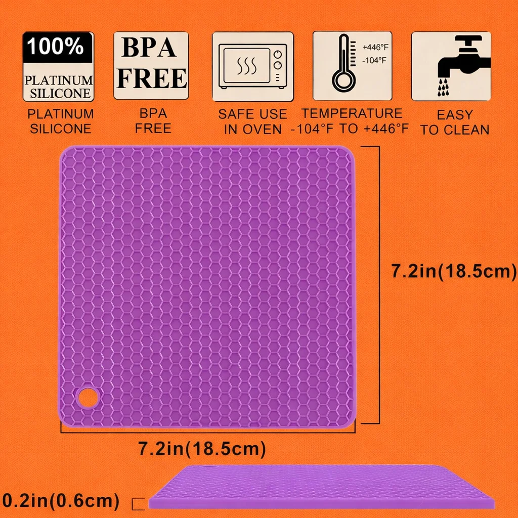 Green Silicone Hot Pot Stand Mat Heat Resistant Kitchen Trivet Pad Non Slip Multipurpose Silicone Coaster Pot Holder for Hot Vessels Cookware Countertop Protection image 4