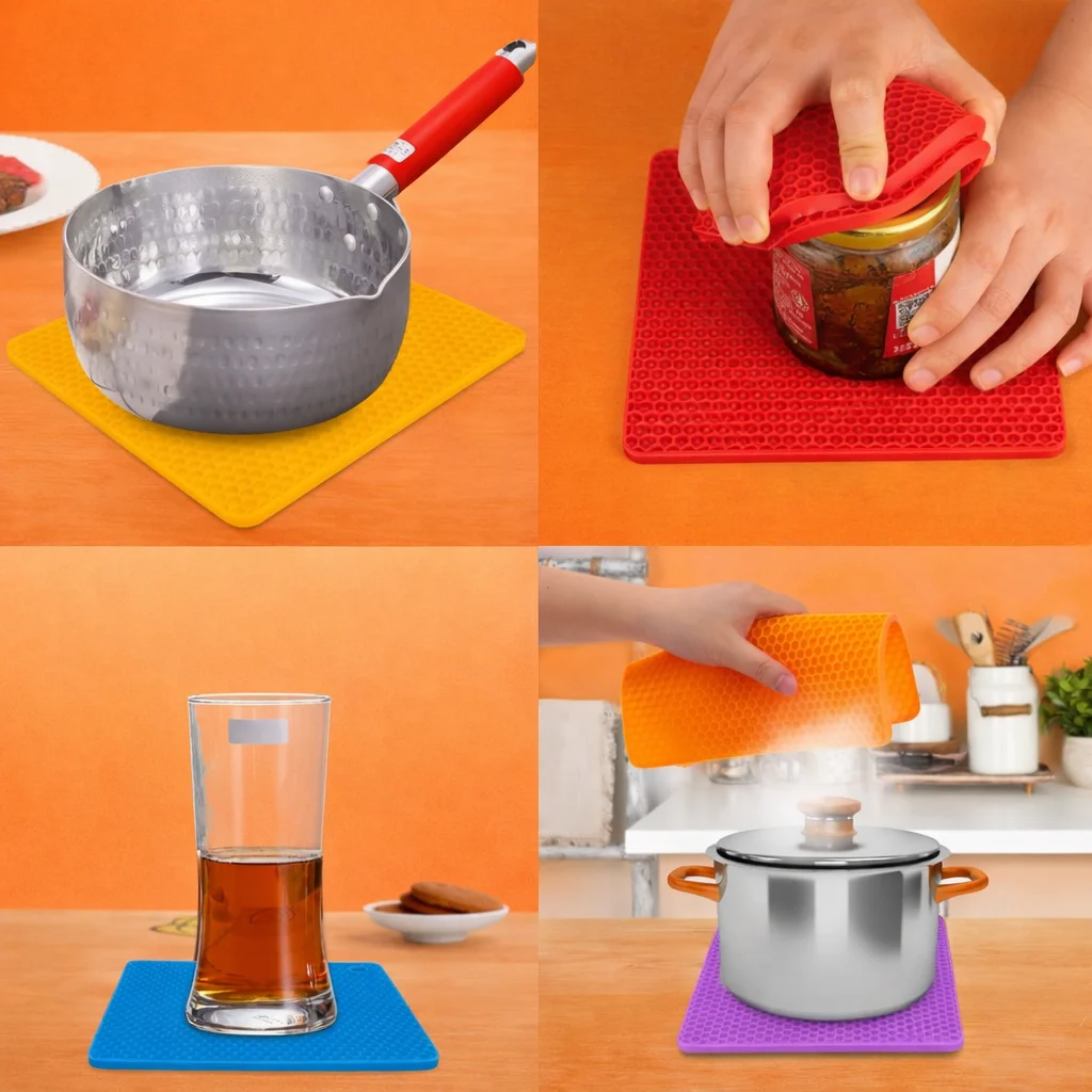 Green Silicone Hot Pot Stand Mat Heat Resistant Kitchen Trivet Pad Non Slip Multipurpose Silicone Coaster Pot Holder for Hot Vessels Cookware Countertop Protection image 5