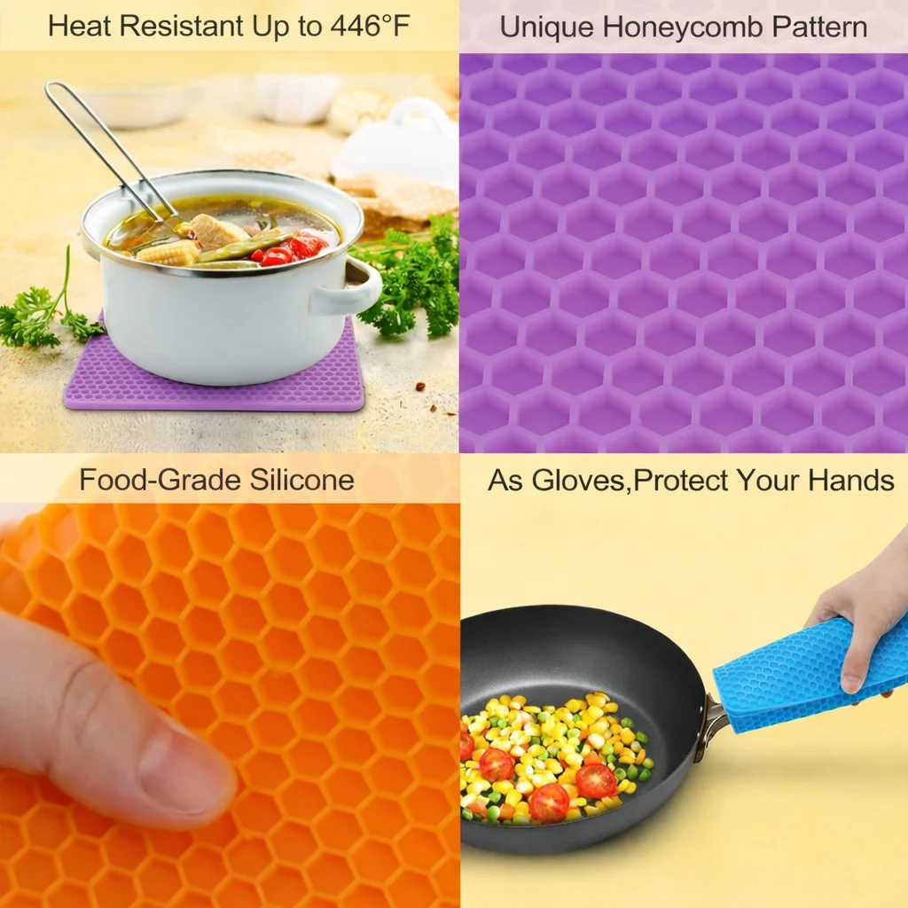 Blue Food Grade Silicone Trivet for Hot Vessels Heat Resistant Non Slip Kitchen Mat Multipurpose Pot Holder Coaster Jar Opener Silicone Kitchen Pad image 3