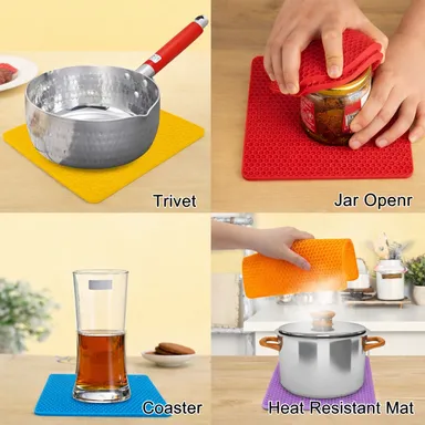 Blue Food Grade Silicone Trivet for Hot Vessels Heat Resistant Non Slip Kitchen Mat Multipurpose Pot Holder Coaster Jar Opener Silicone Kitchen Pad thumbnail 4