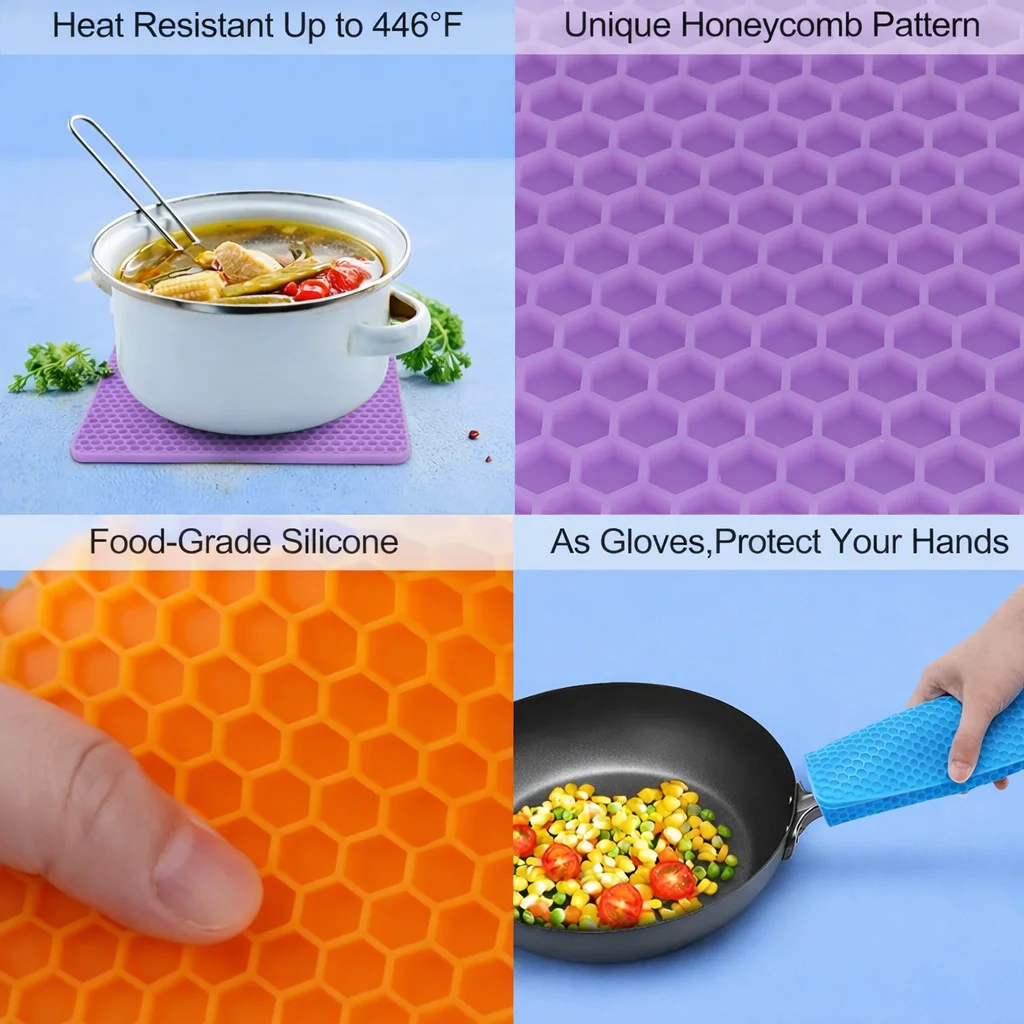 Silicone Heat Resistant Trivet Mat 7.2 Inch – Red Non-Slip Hot Pot Holder, Food Grade Kitchen Counter Protector Pad image 3