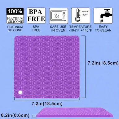 Silicone Heat Resistant Trivet Mat 7.2 Inch – Red Non-Slip Hot Pot Holder, Food Grade Kitchen Counter Protector Pad thumbnail 3