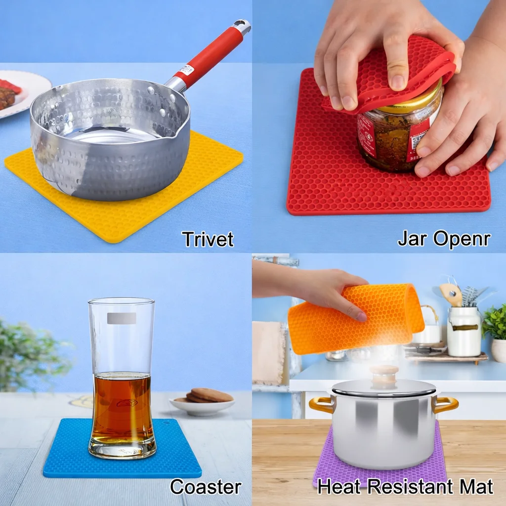 Silicone Heat Resistant Trivet Mat 7.2 Inch – Red Non-Slip Hot Pot Holder, Food Grade Kitchen Counter Protector Pad image 5