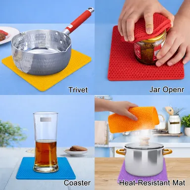 Silicone Heat Resistant Trivet Mat 7.2 Inch – Red Non-Slip Hot Pot Holder, Food Grade Kitchen Counter Protector Pad thumbnail 4