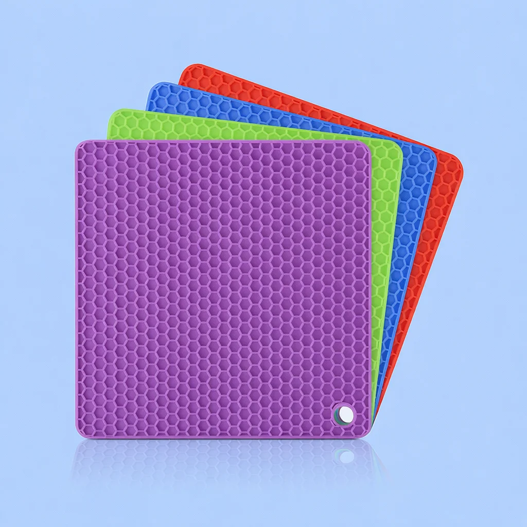 Silicone Heat Resistant Trivet Mat 7.2 Inch – Red Non-Slip Hot Pot Holder, Food Grade Kitchen Counter Protector Pad image 1