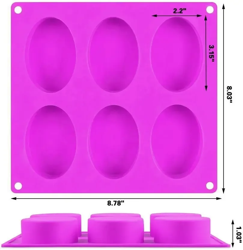 Pink Silicone Oval Soap Mold Tray – 6 Cavity BPA Free Soap Making & Resin Mold, Microwave & Freezer Safe image 2