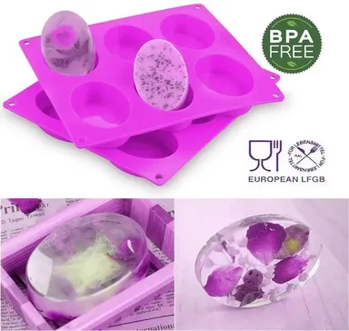 Pink Silicone Oval Soap Mold Tray – 6 Cavity BPA Free Soap Making & Resin Mold, Microwave & Freezer Safe thumbnail 2