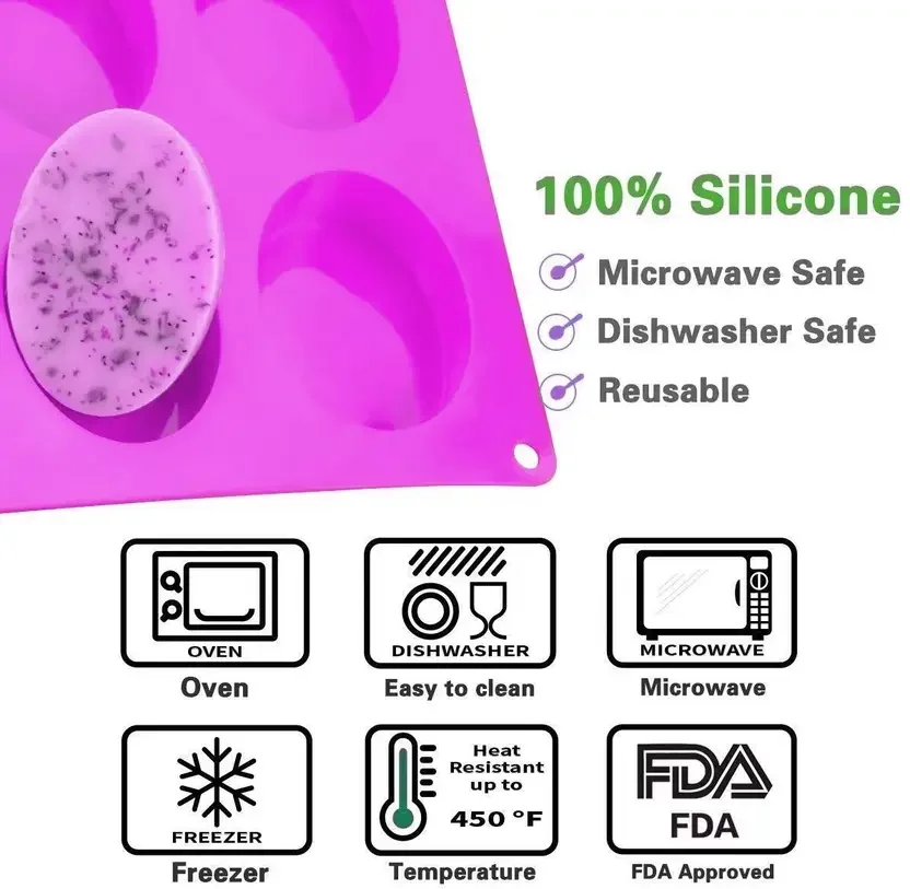 Pink Silicone Oval Soap Mold Tray – 6 Cavity BPA Free Soap Making & Resin Mold, Microwave & Freezer Safe image 4