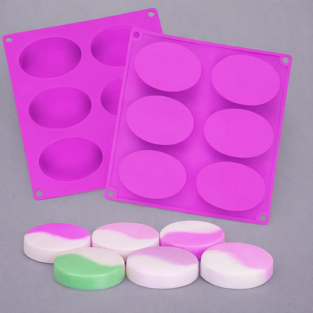 Pink 6 Cavity Silicone Oval Mold Tray – BPA Free Soap Making, Resin Casting & Baking Mold image 2