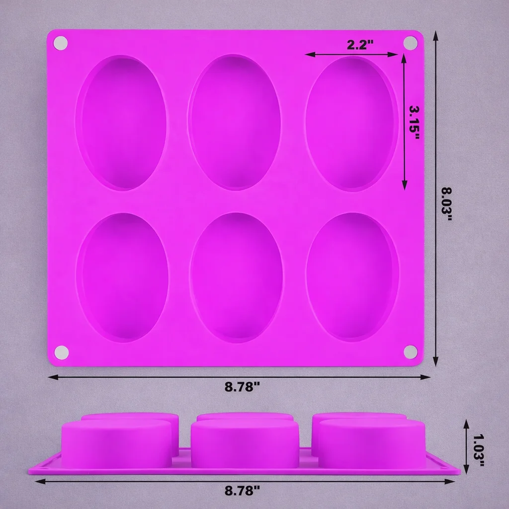 Pink 6 Cavity Silicone Oval Mold Tray – BPA Free Soap Making, Resin Casting & Baking Mold image 3
