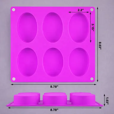 Pink 6 Cavity Silicone Oval Mold Tray – BPA Free Soap Making, Resin Casting & Baking Mold thumbnail 2