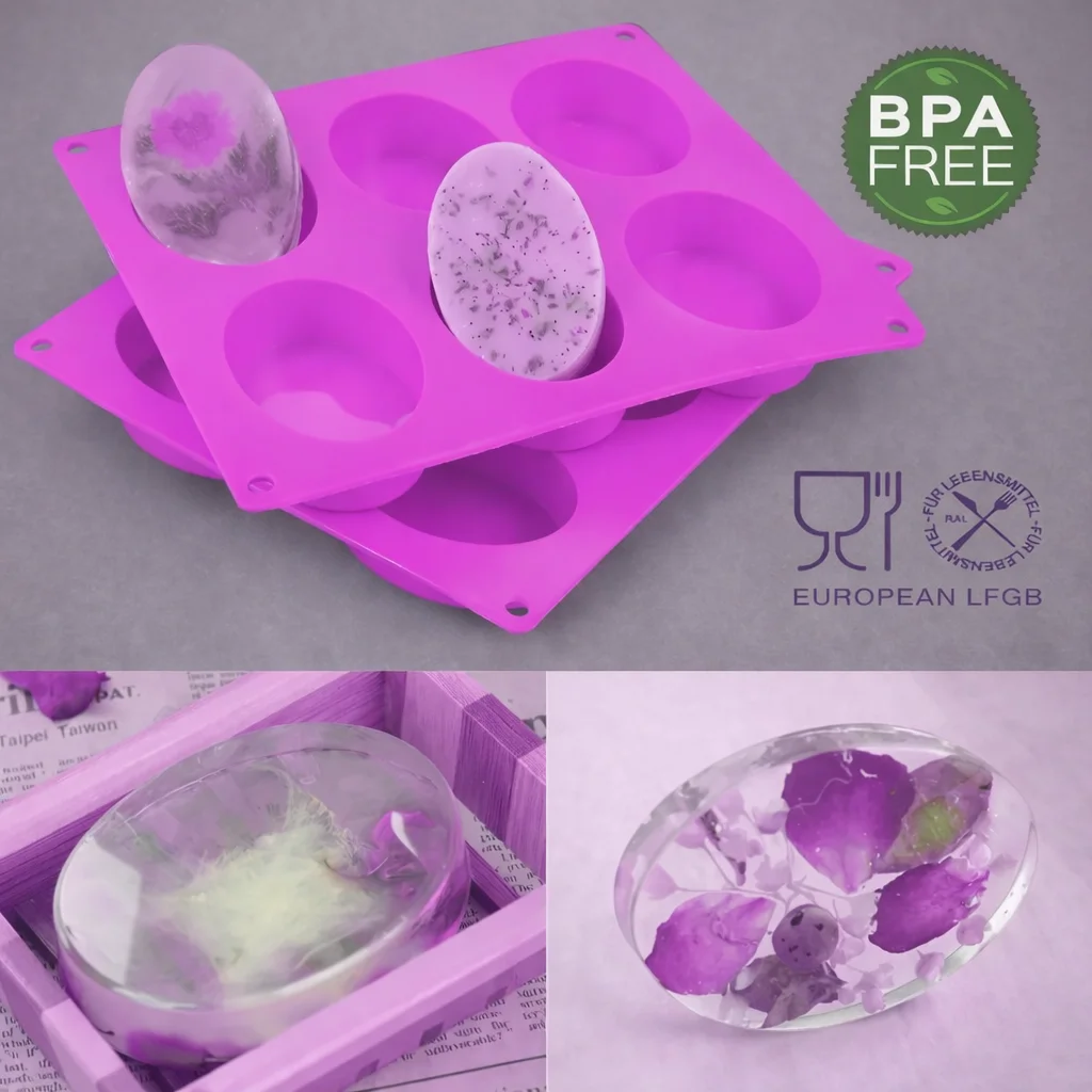 Pink 6 Cavity Silicone Oval Mold Tray – BPA Free Soap Making, Resin Casting & Baking Mold image 4