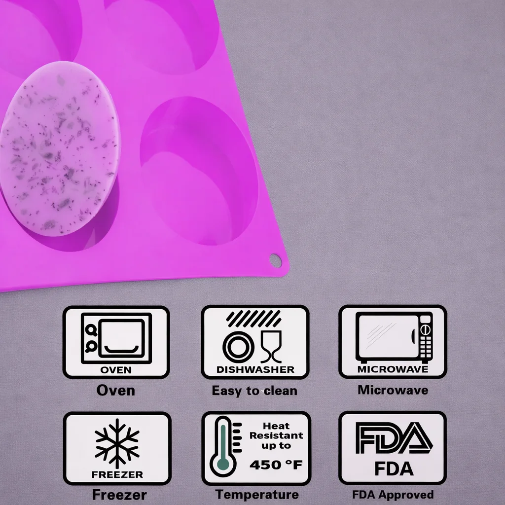 Pink 6 Cavity Silicone Oval Mold Tray – BPA Free Soap Making, Resin Casting & Baking Mold image 5