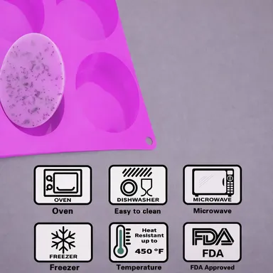 Pink 6 Cavity Silicone Oval Mold Tray – BPA Free Soap Making, Resin Casting & Baking Mold thumbnail 4