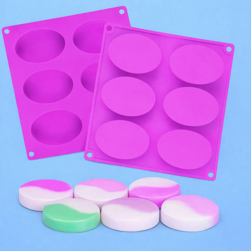 Oval Silicone Soap Mould (Pink) – 6 Cavity Flexible Mold for Handmade Soap, Resin Art & Chocolate image 2