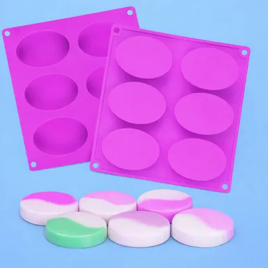 Oval Silicone Soap Mould (Pink) – 6 Cavity Flexible Mold for Handmade Soap, Resin Art & Chocolate thumbnail 1
