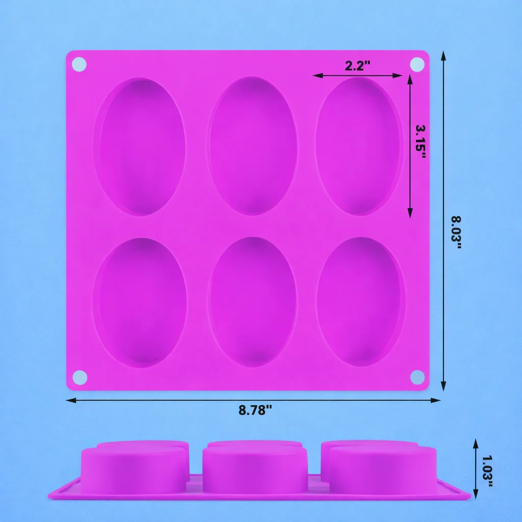 Oval Silicone Soap Mould (Pink) – 6 Cavity Flexible Mold for Handmade Soap, Resin Art & Chocolate image 3