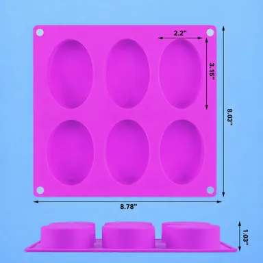 Oval Silicone Soap Mould (Pink) – 6 Cavity Flexible Mold for Handmade Soap, Resin Art & Chocolate thumbnail 2