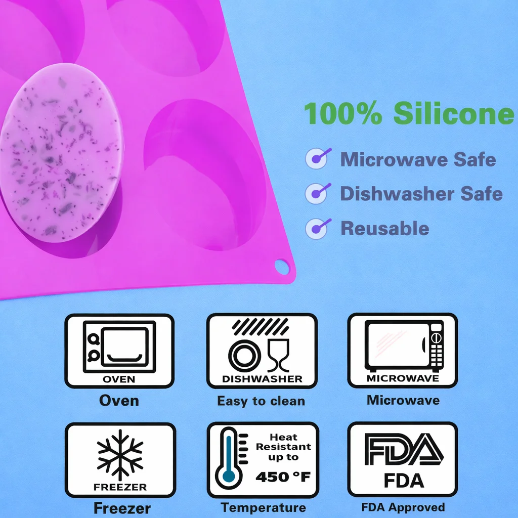 Oval Silicone Soap Mould (Pink) – 6 Cavity Flexible Mold for Handmade Soap, Resin Art & Chocolate image 5