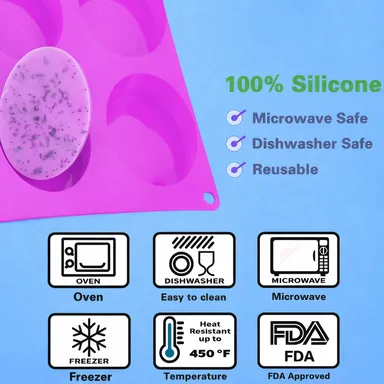 Oval Silicone Soap Mould (Pink) – 6 Cavity Flexible Mold for Handmade Soap, Resin Art & Chocolate thumbnail 4