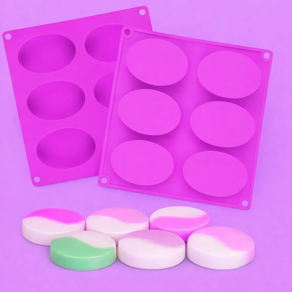Food Grade Pink Silicone Soap & Resin Mold – 6 Slot Oval Tray, Heat Resistant Baking & Craft Mold image 2