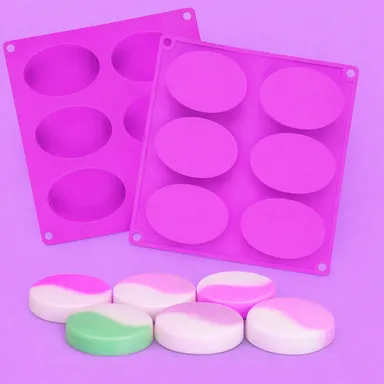 Food Grade Pink Silicone Soap & Resin Mold – 6 Slot Oval Tray, Heat Resistant Baking & Craft Mold thumbnail 1