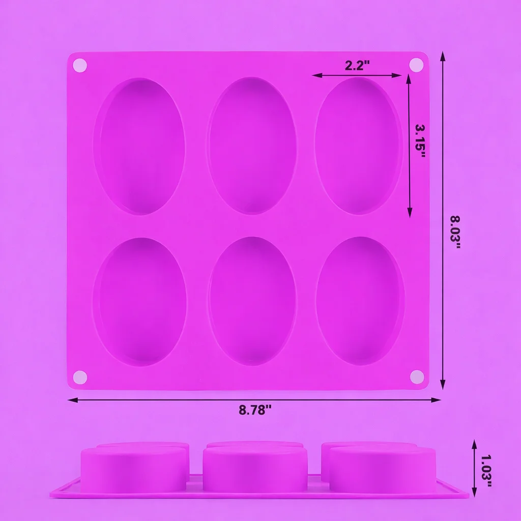 Food Grade Pink Silicone Soap & Resin Mold – 6 Slot Oval Tray, Heat Resistant Baking & Craft Mold image 3