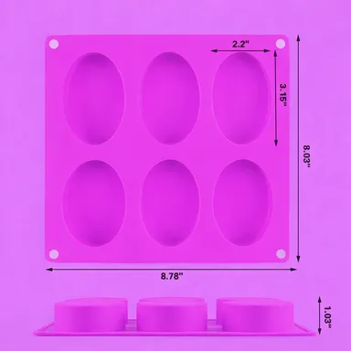Food Grade Pink Silicone Soap & Resin Mold – 6 Slot Oval Tray, Heat Resistant Baking & Craft Mold thumbnail 2