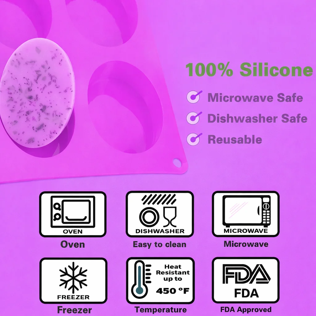 Food Grade Pink Silicone Soap & Resin Mold – 6 Slot Oval Tray, Heat Resistant Baking & Craft Mold image 5