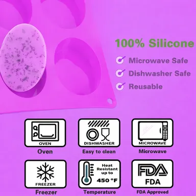Food Grade Pink Silicone Soap & Resin Mold – 6 Slot Oval Tray, Heat Resistant Baking & Craft Mold thumbnail 4