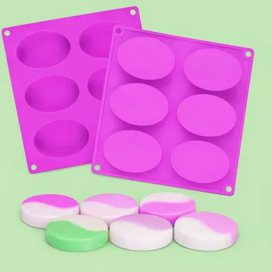 6 Cavity Oval Silicone Soap Making Mold – Pink Food Grade Resin & Chocolate Mold for DIY Crafts thumbnail 1