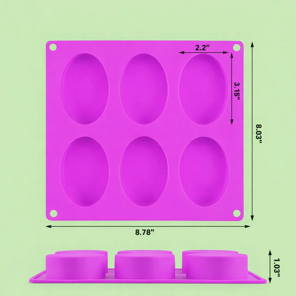 6 Cavity Oval Silicone Soap Making Mold – Pink Food Grade Resin & Chocolate Mold for DIY Crafts image 3