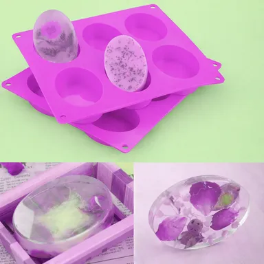 6 Cavity Oval Silicone Soap Making Mold – Pink Food Grade Resin & Chocolate Mold for DIY Crafts thumbnail 3