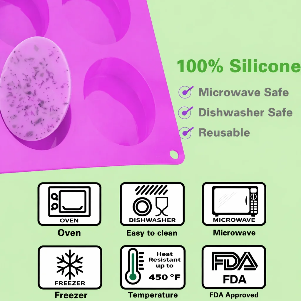 6 Cavity Oval Silicone Soap Making Mold – Pink Food Grade Resin & Chocolate Mold for DIY Crafts image 5