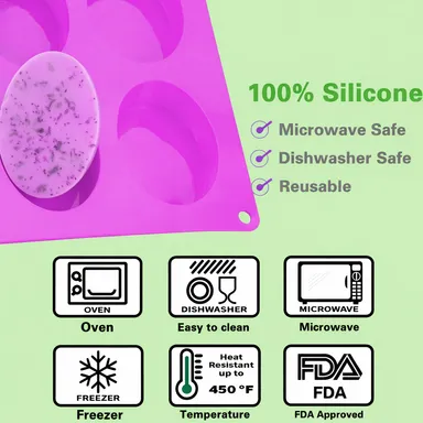 6 Cavity Oval Silicone Soap Making Mold – Pink Food Grade Resin & Chocolate Mold for DIY Crafts thumbnail 4
