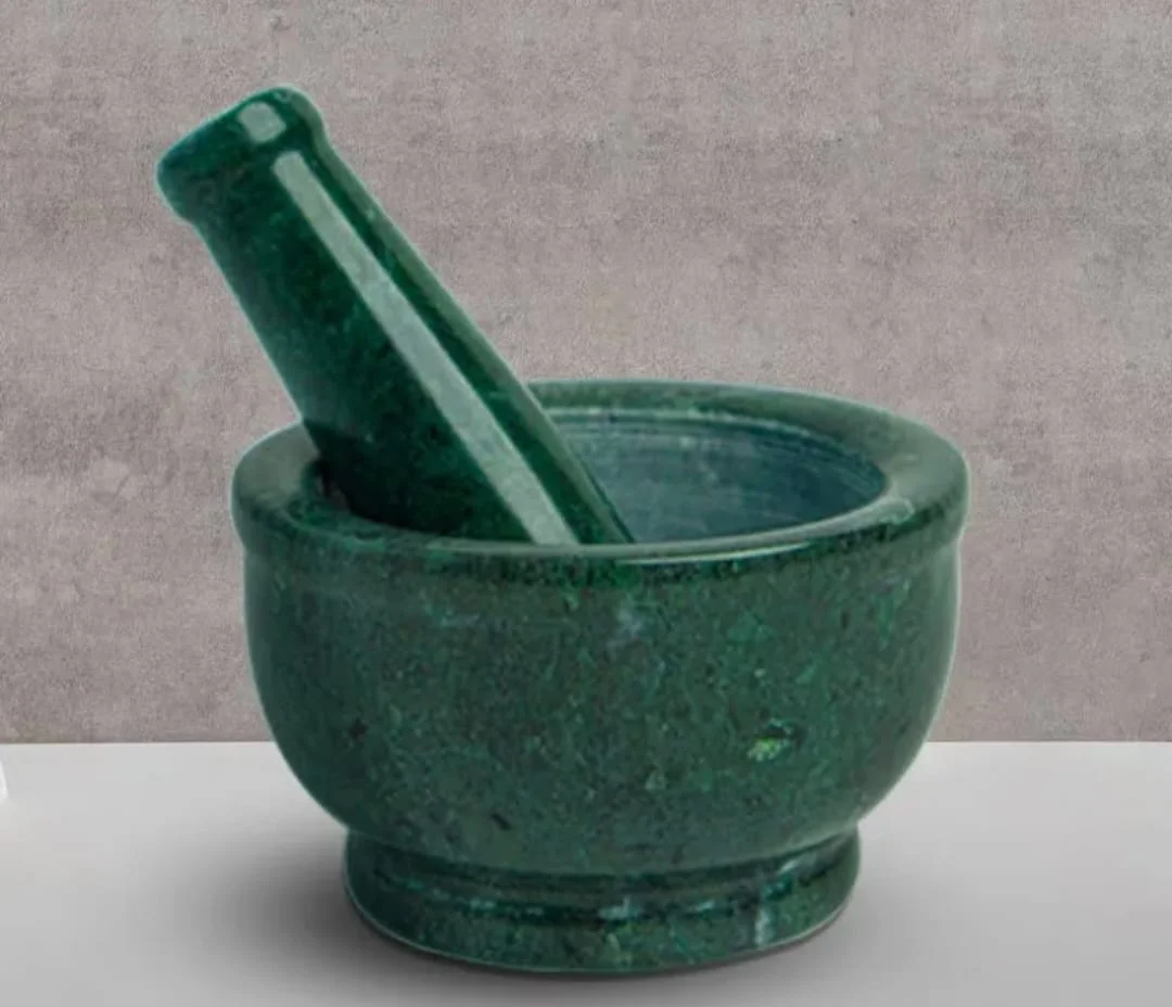 Premium Green Marble Mortar and Pestle Set for Spices Herbs Grinding Kitchen Cooking Indian Masala Stone Bowl Heavy Duty Handheld Herb Grinder Home Ayurveda image 2